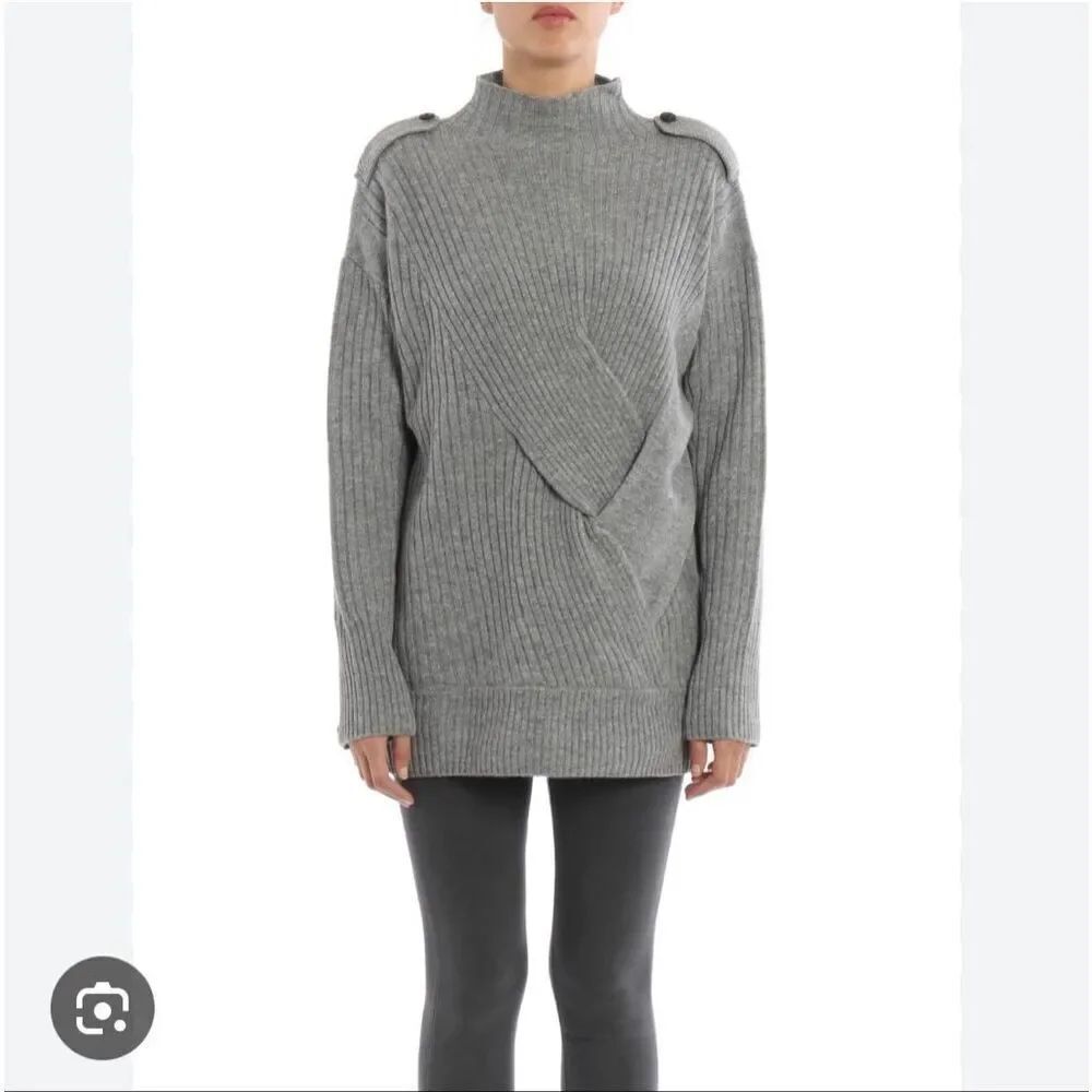 Rag & Bone Gray Merino Wool Twist Front Shoulder Button Sweater sz M